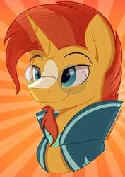 Size: 1024x1448 | Tagged: safe, artist:artsyambi, sunburst, pony, unicorn, g4, the crystalling, cloak, clothes, glasses, goatee, looking at you, male, portrait, solo, stallion, stupid sexy sunburst, sunburst's cloak, sunburst's glasses
