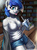 Size: 2000x2667 | Tagged: safe, artist:burgerkiss, oc, oc only, oc:sapphire sights, anthro, anthro oc, cashier, clothes, high res, jacket, shorts, solo, tank top, tongue out