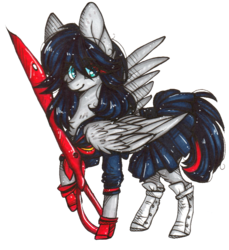 Size: 666x726 | Tagged: safe, artist:tay-niko-yanuciq, pony, clothes, female, kill la kill, mare, ponified, ryuko matoi, scissor blade, senketsu, simple background, skirt, solo, transparent background