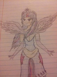 Size: 960x1280 | Tagged: safe, artist:natsumi-ashe, twilight sparkle, human, g4, eared humanization, female, horn, horned humanization, humanized, lined paper, solo, tailed humanization, traditional art, twilight sparkle (alicorn), winged humanization