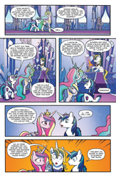 Size: 1041x1600 | Tagged: safe, artist:tony fleecs, idw, amethyst stone, prince blueblood, princess cadance, princess celestia, shining armor, alicorn, pony, unicorn, friends forever #26, g4, my little pony: friends forever, spoiler:comic, female, male, mare, preview, stallion