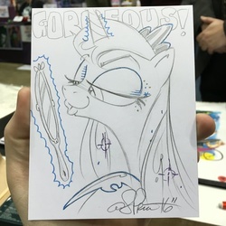 Size: 600x600 | Tagged: safe, artist:andypriceart, princess luna, g4, duckface, mirror, traditional art