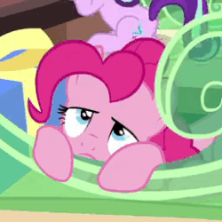 Size: 256x256 | Tagged: safe, screencap, pinkie pie, starlight glimmer, g4, the crystalling, animated, blinking, bored, female