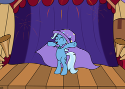 Size: 1400x1000 | Tagged: safe, artist:spritepony, trixie, pony, g4, bipedal, female, fireworks, performing, solo, stage, trixie's cape, trixie's hat