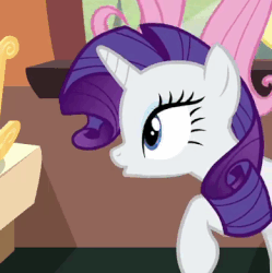 Size: 389x390 | Tagged: safe, screencap, fluttershy, rarity, g4, the crystalling, animated, blinking, female, solo focus
