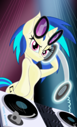 Size: 1100x1800 | Tagged: safe, artist:theroyalprincesses, dj pon-3, vinyl scratch, g4, dat face, female, headphones, looking at you, solo, turntable