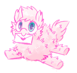 Size: 563x530 | Tagged: safe, artist:reuniclus, oc, oc only, oc:fluffle puff, letter, mouth hold, prone, solo