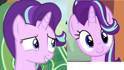 Size: 761x428 | Tagged: safe, screencap, starlight glimmer, g4, my little pony: friendship is magic, season 6, c:, close-up, female, grin, head tilt, looking at you, smiling, solo