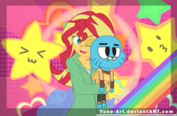 Size: 4408x2890 | Tagged: safe, artist:minusclass, sunset shimmer, cat, equestria girls, g4, candy, crossover, female, food, gumball watterson, meme, solo, the amazing world of gumball