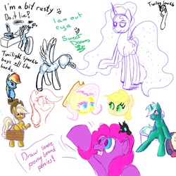 Size: 2000x2000 | Tagged: safe, applejack, bon bon, lyra heartstrings, pinkie pie, sweetie drops, twilight sparkle, g4, drawpile disasters, high res