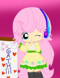 Size: 820x1060 | Tagged: artist needed, safe, fluttershy, human, g4, female, humanized, solo, wink