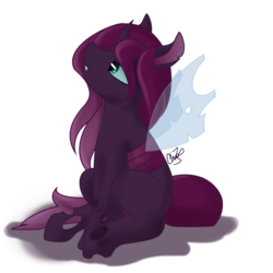 Size: 1024x1024 | Tagged: safe, artist:dr-whiskey, oc, oc only, oc:vespidae, changeling, female, purple changeling, sitting, smiling, solo