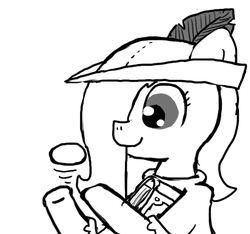 Size: 640x600 | Tagged: safe, artist:ficficponyfic, oc, oc only, oc:emerald jewel, earth pony, pony, colt quest, book, child, clothes, colt, cute, femboy, foal, hair over one eye, hat, levitation, magic, male, monochrome, practice, rock, simple background, spell, spellbook, story included, telekinesis