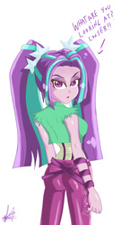 Size: 1027x1900 | Tagged: safe, artist:dieart77, aria blaze, human, equestria girls, g4, anime, arse-ia blaze, ass, butt, female, insult, looking at you, looking back, looking back at you, misspelling, pigtails, solo, twintails