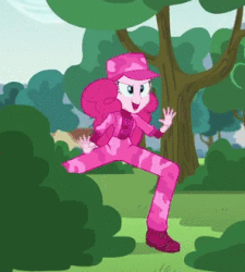 Size: 297x330 | Tagged: safe, screencap, pinkie pie, equestria girls, g4, my little pony equestria girls: friendship games, pinkie spy (short), animated, camouflage, cropped, female, jazz hands, solo
