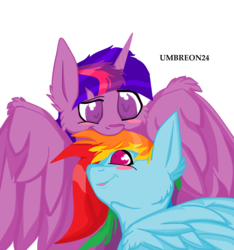 Size: 1936x2072 | Tagged: safe, artist:umbreon24, rainbow dash, twilight sparkle, alicorn, pony, g4, blushing, female, hair bite, lesbian, mare, resting, ship:twidash, shipping, twilight sparkle (alicorn)