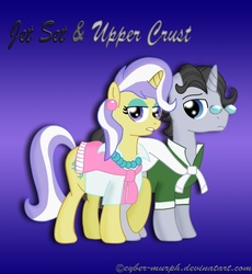 Size: 857x933 | Tagged: safe, artist:cyber-murph, jet set, upper crust, pony, unicorn, g4, female, gradient background, male, mare, shipping, stallion, straight, upperset