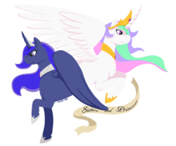 Size: 704x584 | Tagged: safe, artist:denkis, princess celestia, princess luna, g4, sisters, yin-yang