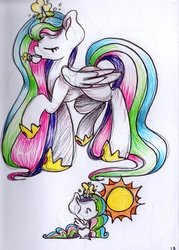 Size: 1434x2004 | Tagged: safe, artist:cutepencilcase, princess celestia, g4, female, magic, solo, sun, telekinesis, traditional art