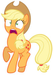 Size: 7000x10000 | Tagged: safe, artist:tardifice, applejack, earth pony, pony, castle mane-ia, g4, absurd resolution, cowboy hat, d:, female, freckles, hat, open mouth, raised hoof, scared, screaming, simple background, solo, stetson, transparent background, uvula, vector, wide eyes