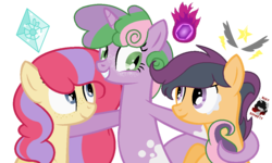 Size: 1100x660 | Tagged: safe, artist:rickyschwifty, oc, oc only, dracony, earth pony, hybrid, pony, cutie mark, foal, interspecies offspring, magical lesbian spawn, next generation, offspring, parent:apple bloom, parent:rumble, parent:scootaloo, parent:spike, parent:sweetie belle, parents:diamondbloom, parents:rumbloo, parents:spikebelle, simple background