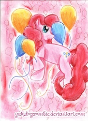 Size: 762x1049 | Tagged: safe, artist:yukidogzombie, pinkie pie, g4, balloon, colored pencil drawing, female, solo, traditional art