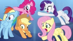 Size: 1280x720 | Tagged: safe, screencap, applejack, fluttershy, pinkie pie, rainbow dash, rarity, equestria girls, g4, female