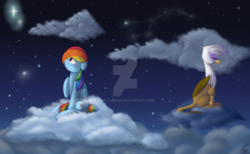 Size: 1600x985 | Tagged: safe, artist:puffysmosh, gilda, rainbow dash, griffon, g4, crying, watermark