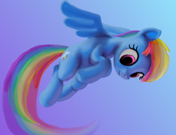Size: 1591x1223 | Tagged: safe, artist:odooee, rainbow dash, g4, female, flying, gradient background, solo