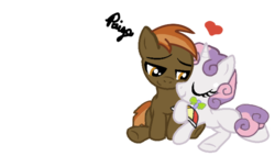 Size: 600x341 | Tagged: safe, artist:55chloe, button mash, sweetie belle, g4, buttonbetes, cute, female, heart, male, ship:sweetiemash, shipping, simple background, straight, transparent background