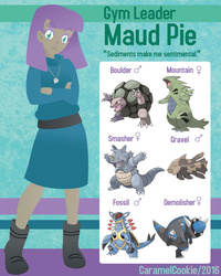 Size: 640x800 | Tagged: safe, artist:caramelcookie, maud pie, armaldo, golem, golem (pokémon), human, rampardos, relicanth, rhydon, tyranitar, g4, crossover, gym leader, humanized, leader, pokémon, pokémon team