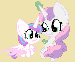 Size: 1262x1034 | Tagged: safe, artist:princess-giuly-frost, artist:snowflakewonder, princess flurry heart, sweetie belle, g4, season 6, the crystalling, commission, cute, diasweetes, flurrybetes, lesson