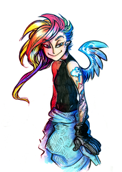 Size: 800x1122 | Tagged: safe, artist:tegraliz, rainbow dash, human, g4, female, humanized, solo, winged humanization