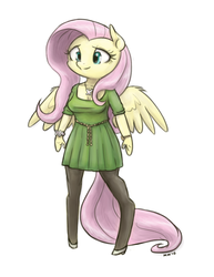 Size: 986x1280 | Tagged: safe, artist:king-kakapo, fluttershy, anthro, unguligrade anthro, g4, arm hooves, clothes, dress, female, high heels, multiple variants, necklace, pantyhose, solo, unshorn fetlocks