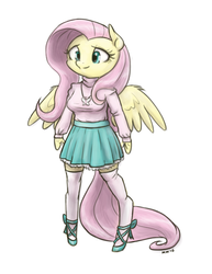 Size: 986x1280 | Tagged: safe, artist:king-kakapo, fluttershy, anthro, unguligrade anthro, g4, arm hooves, clothes, female, multiple variants, necklace, shoes, skirt, socks, solo, stockings, sweater, sweatershy, thigh highs, turtleneck, unshorn fetlocks, zettai ryouiki