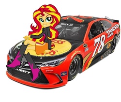Size: 1200x1011 | Tagged: safe, sunset shimmer, equestria girls, g4, car, female, martin truex jr, nascar, nascar sprint cup, racecar, simple background, solo, toyota camry