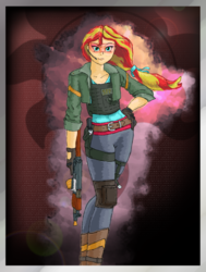 Size: 1178x1559 | Tagged: safe, artist:verbose, sunset shimmer, equestria girls, g4, a tale too far, airsoft, aks-74u, fanfic art, shooting for friendship, trigger discipline