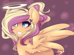 Size: 1500x1126 | Tagged: safe, artist:blowfishartist, oc, oc only, pegasus, pony, blushing, halo, smiling, solo