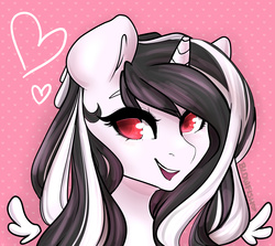 Size: 2000x1784 | Tagged: safe, artist:blowfishartist, oc, oc only, alicorn, pony, alicorn oc, head only, heart, open mouth, smiling, solo