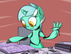 Size: 1237x949 | Tagged: safe, artist:subjectnumber2394, lyra heartstrings, pony, robot, robot pony, g4, colored pupils, female, hand, lyra's humans, lyrabot, roboticization, solo, that pony sure does love hands