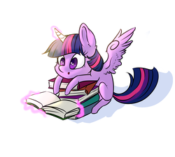Size: 2000x1800 | Tagged: safe, artist:vincher, twilight sparkle, alicorn, pony, g4, book, cute, female, magic, mare, missing cutie mark, reading, simple background, solo, spread wings, telekinesis, that pony sure does love books, twiabetes, twilight sparkle (alicorn)