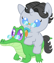Size: 786x917 | Tagged: safe, artist:red4567, gummy, jet set, pony, g4, baby, baby pony, cute, diajetes, glasses, jet set riding gummy, pacifier, ponies riding gators, recolor, riding, weapons-grade cute