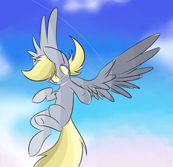 Size: 1349x1300 | Tagged: safe, artist:skylinetoaster, derpy hooves, pegasus, pony, g4, female, flying, looking at you, mare, missing cutie mark, reaching, solo