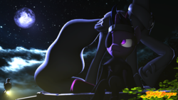 Size: 1920x1080 | Tagged: safe, artist:tsuriadragon, princess celestia, twilight sparkle, g4, 3d, cloud, flashlight (object), future twilight, moon, night, royal guard, source filmmaker, statue