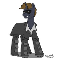 Size: 873x960 | Tagged: safe, artist:strangerdanger, oc, oc only, oc:order compulsive, pony, unicorn, overcoat, smiling, sunglasses