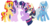 Size: 3792x1936 | Tagged: safe, artist:squipycheetah, moondancer, starlight glimmer, sunset shimmer, trixie, twilight sparkle, alicorn, pony, unicorn, amending fences, equestria girls, g4, counterparts, folded wings, happy, looking up, magical quintet, missing accessory, one eye closed, open mouth, raised hoof, simple background, smiling, standing, tongue out, transparent background, twilight sparkle (alicorn), twilight's counterparts, vector, watermark