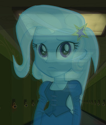 Size: 608x720 | Tagged: safe, edit, edited screencap, screencap, trixie, ghost, equestria girls, g4, dead, female, sad, solo, spirit