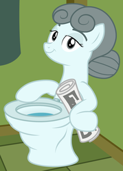 Size: 1556x2173 | Tagged: safe, artist:badumsquish, derpibooru exclusive, oc, oc only, oc:kohlette, object pony, original species, pony, toilet pony, g4, badumsquish strikes again, bathroom, best pony, but why, female, goddammit kraus, looking at you, meme origin, missing, newspaper, patting, ponified, request, requested art, smiling, solo, story in the comments, toilet, wat