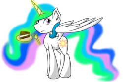 Size: 1024x683 | Tagged: safe, artist:yogfan, princess celestia, g4, cake, cakelestia, female, food, magic, solo, spread wings, telekinesis