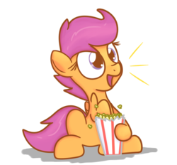 Size: 1263x1170 | Tagged: safe, artist:mr-degration, scootaloo, pegasus, pony, g4, cute, cutealoo, female, filly, food, popcorn, simple background, solo, transparent background